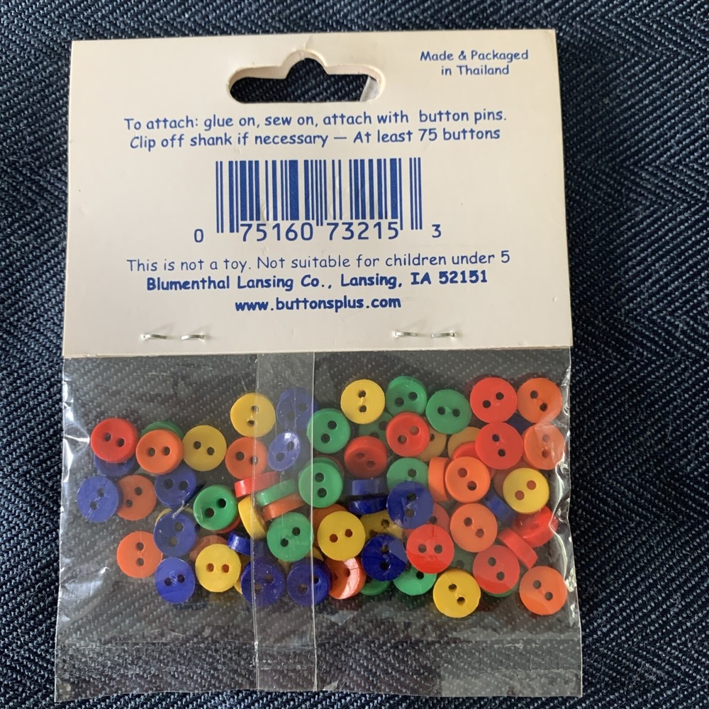 Favorite Findings Multi-Color Primary Colors Miniature Round Flat‎ Buttons 75ct - Picture 2 of 6